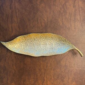 Gold Leaf-Shaped Brass Metal Decorative Tray Home Decor